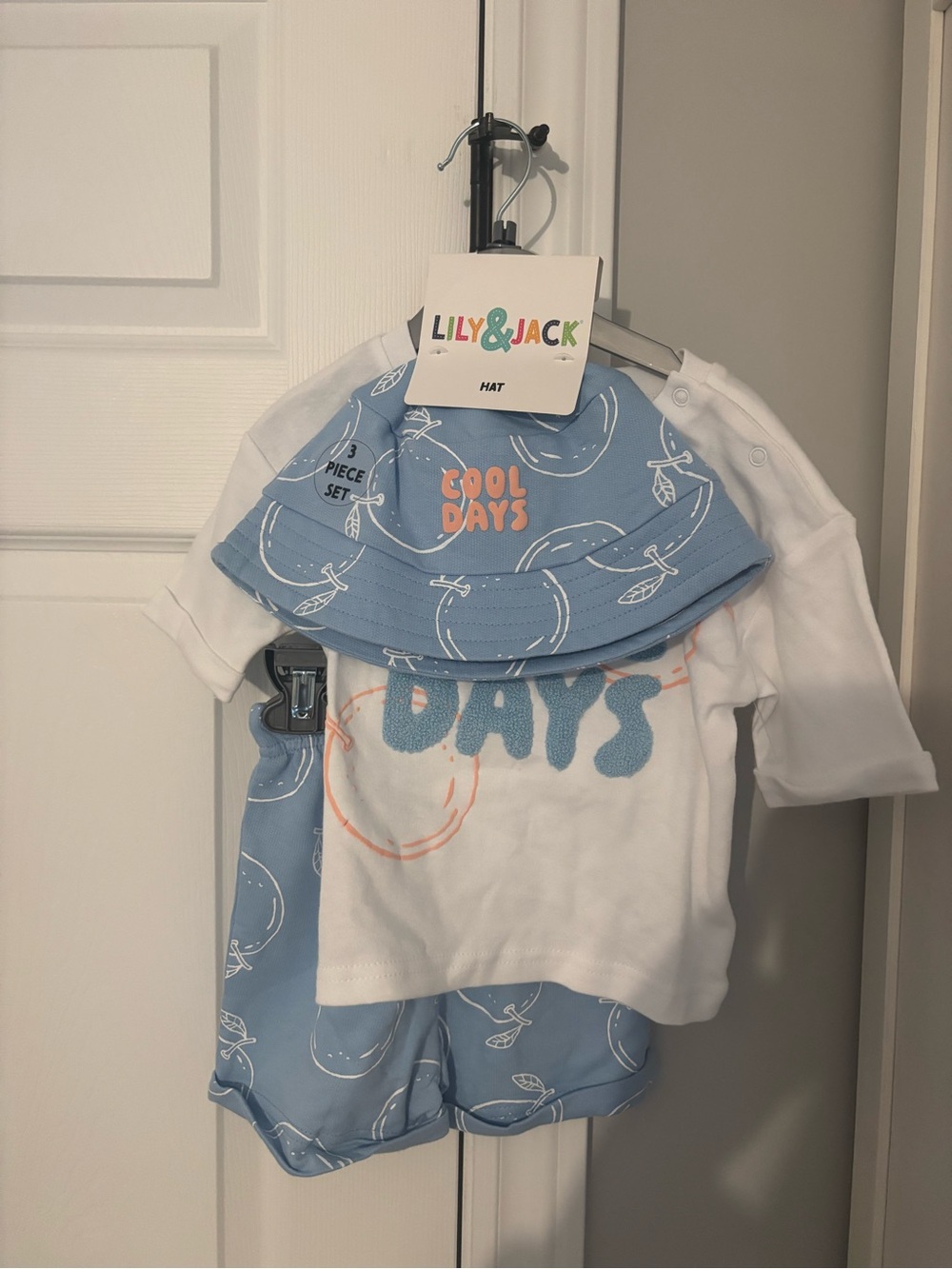 12 month Baby Blue 'Cool Days' Hat & Outfit Set